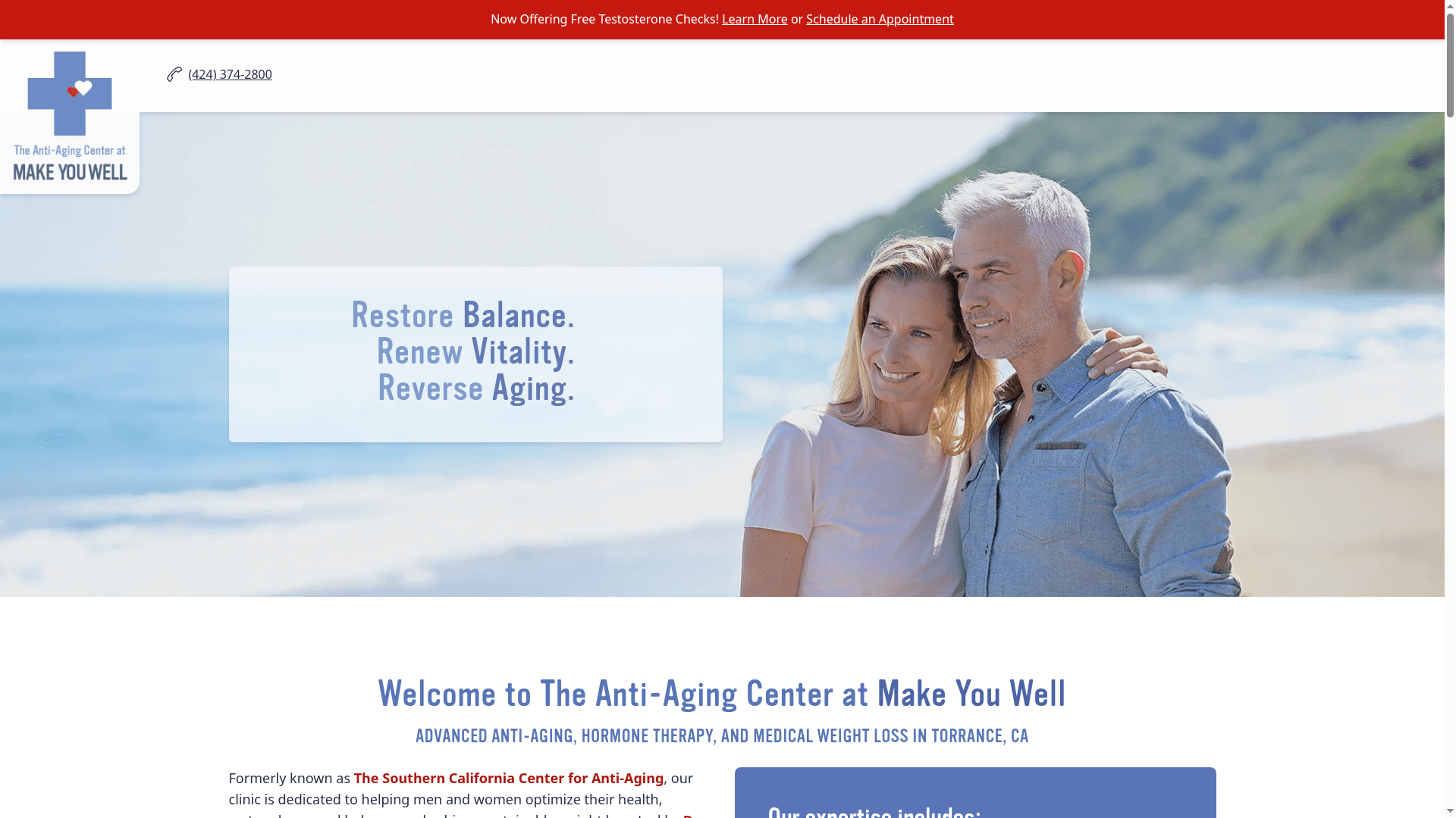 Anti Aging Center at Make you Well website