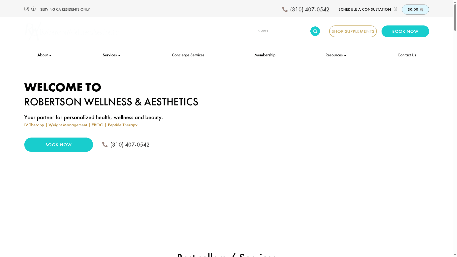 Robertson Wellness and Aesthetics website