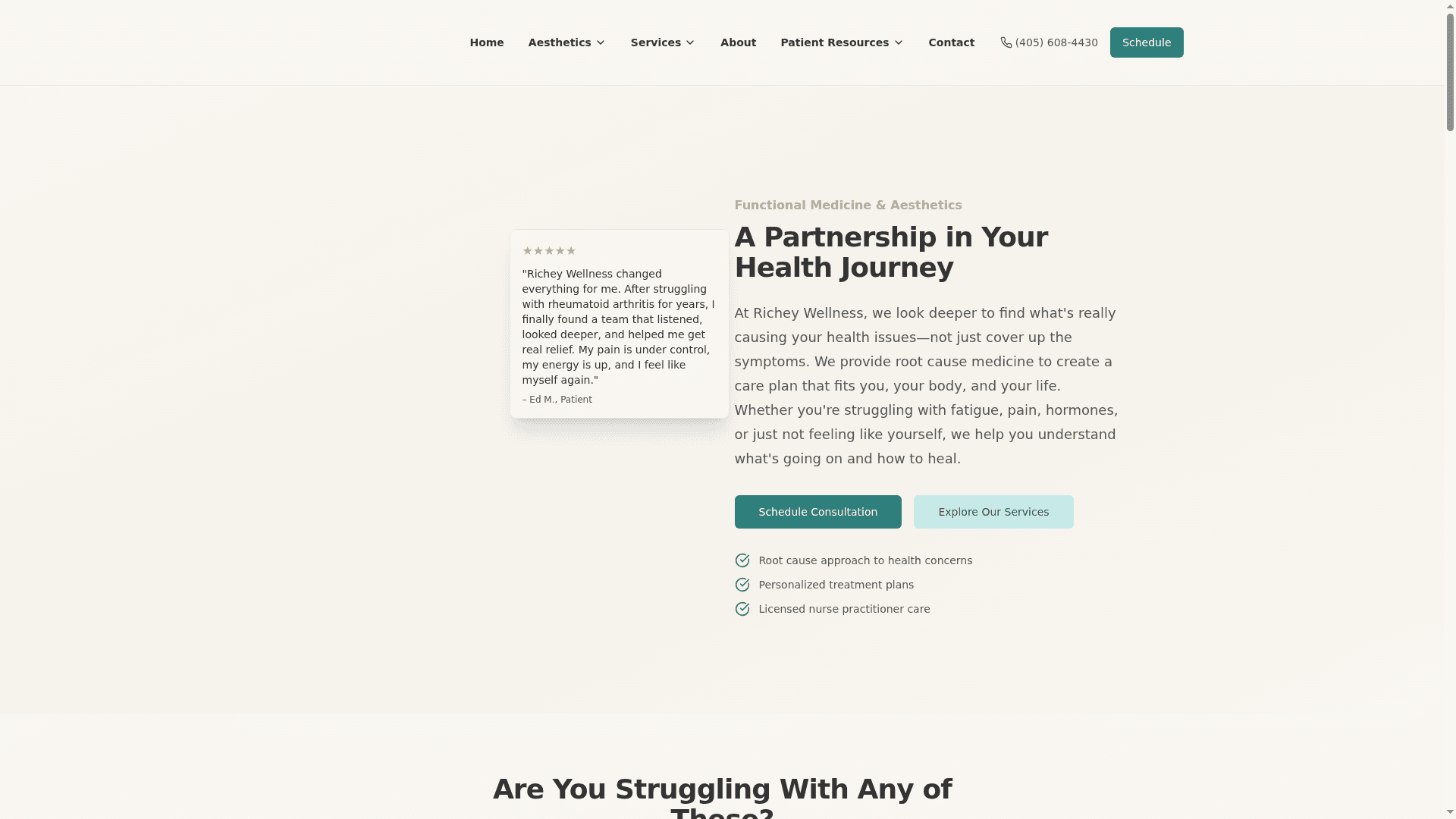 Richey Wellness and Aesthetics website
