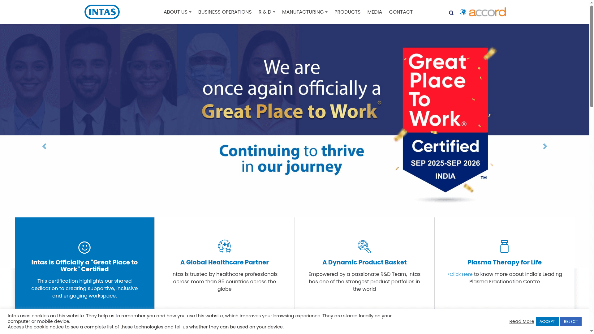 Intas Pharmaceuticals Ltd website