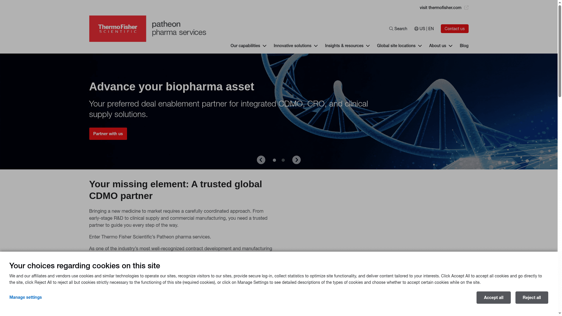 Thermo Fisher Scientific (Patheon) website