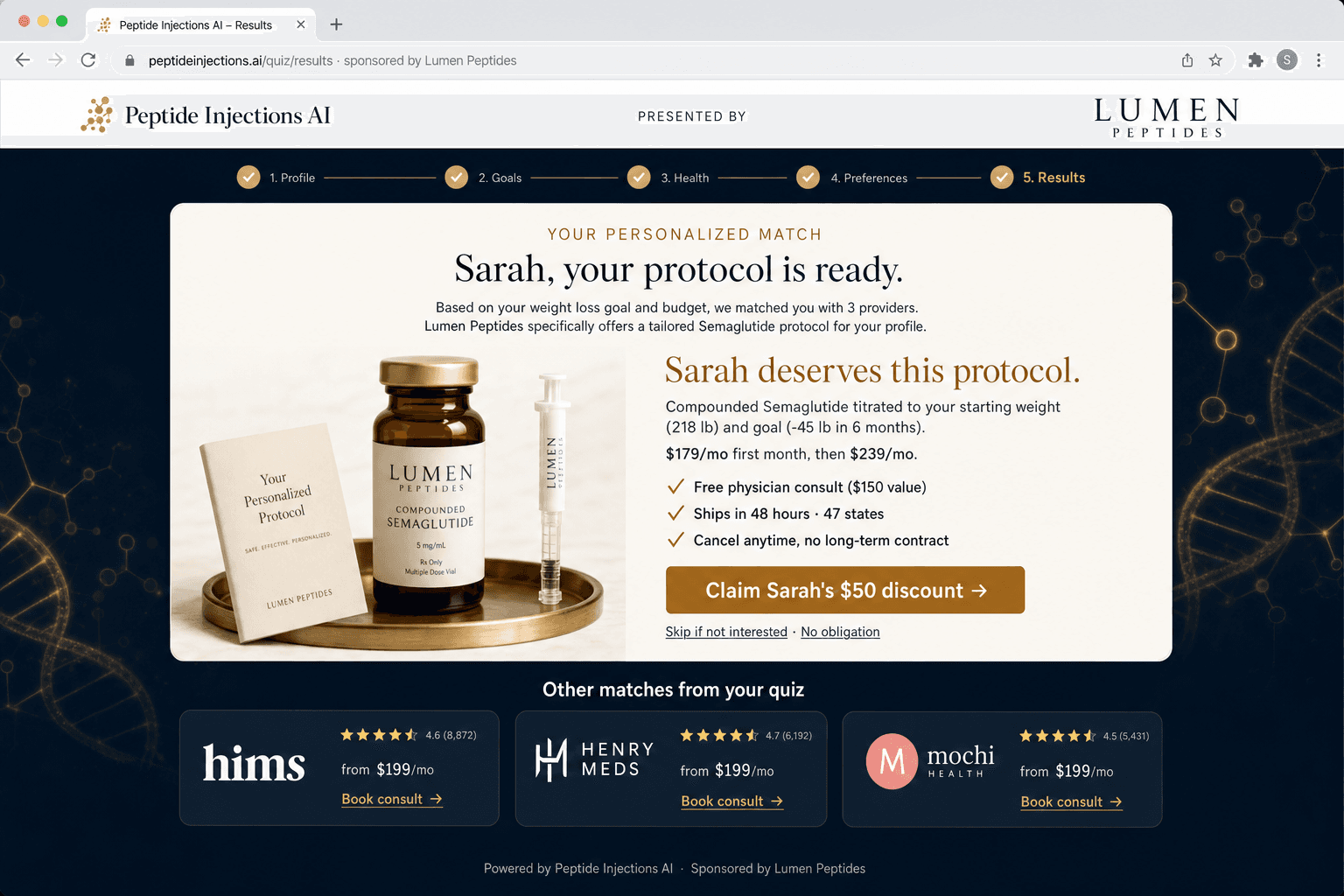 Results + personalized offer